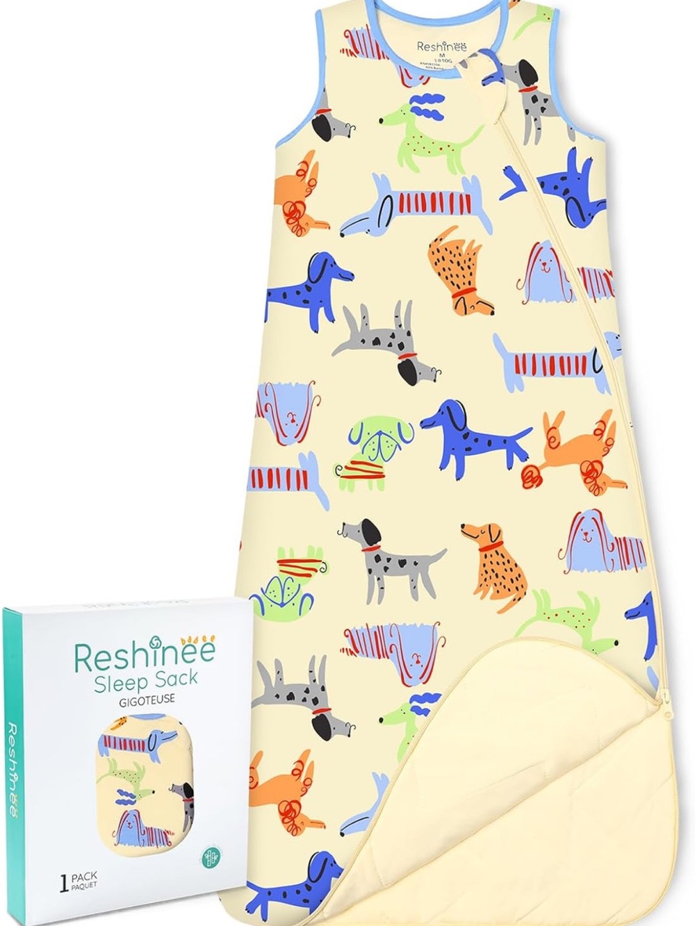 Reshinee Baby Sleep Sack in Cream with Colorful Dog Print NWOT